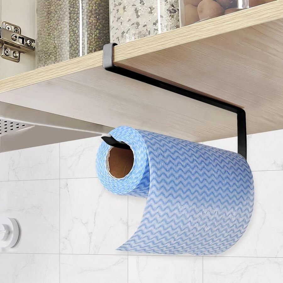 Papierrolhouder voor keuken zonder boren rolhouder voor elke muur papierrol zonder boren houder voor keuken toilet badkamer (zwart)