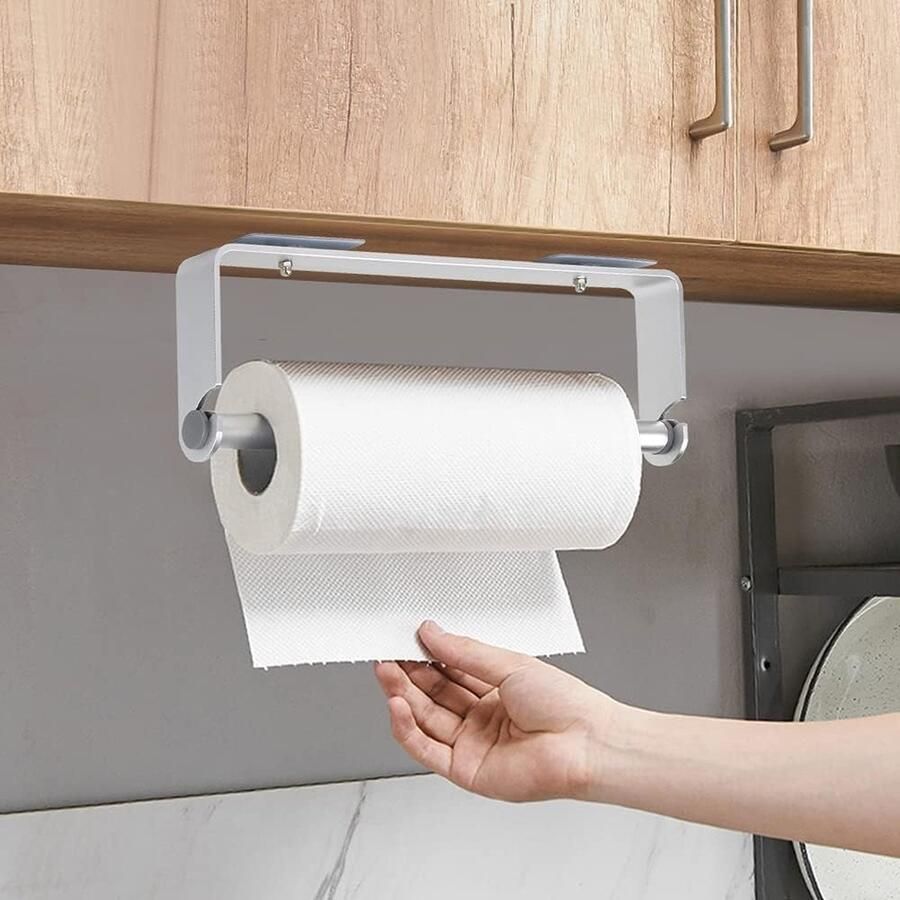 Keukenrolhouder papierrolhouder voor aan de muur keukenrolhouder zonder boren zelfklevende rolhouder voor keuken aluminium zilver 32 cm