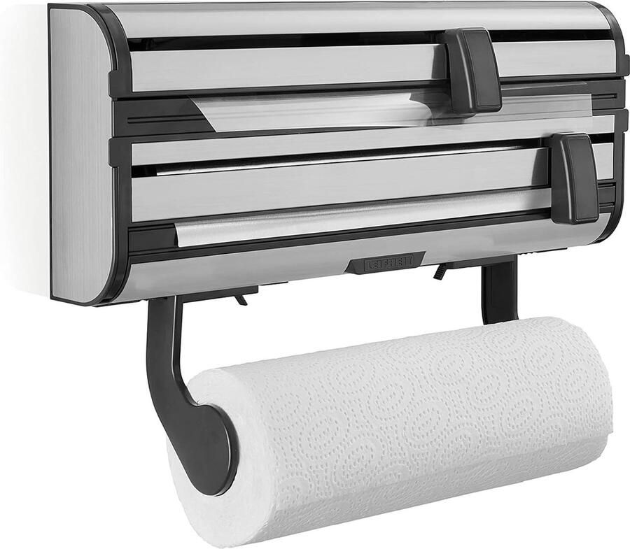 Keukenrolhouder Parat Royal 2.0 Wandrolhouder voor 3 rollen keukenrolhouder voor gladde snijkanten papierrolhouder voor gripklare folies foliesnijder met vlijmscherpe messen