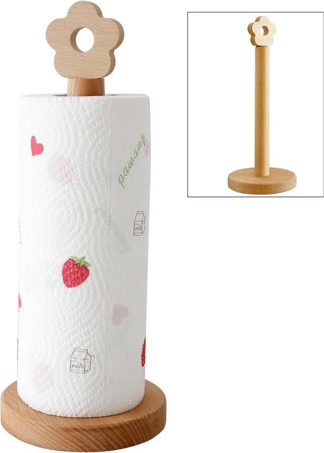 Keukenrolhouder staand keukenpapierhouder hout keukenrolhouder voor standaard en grote rollen papierrolhouder hout staand voor keuken en eettafel
