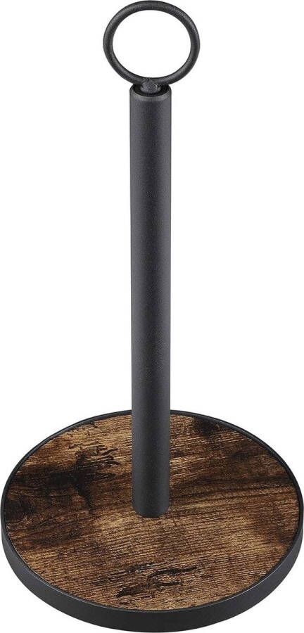 Keukenrolhouder staand met zware houten voet papierrolhouder in landelijke stijl voor aanrecht geschikt voor standaard en jumbo keukenrollen (bruin)