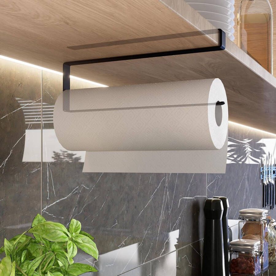Keukenrolhouder zonder boren hoogwaardige roestvrijstalen keukenrolhouder moderne papierrolhouder zonder lijmen keukenrolhouder zwart