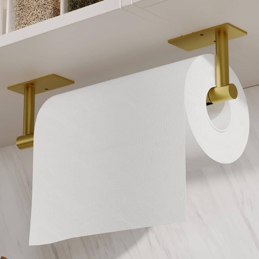 Keukenrolhouder zonder boren zelfklevende goud roestvrijstalen keukenrolhouder wandonderkast voor keuken en badkamer