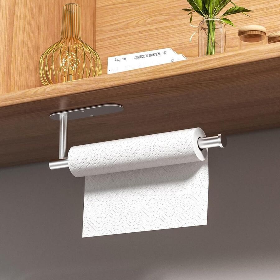Keukenrolhouder zonder boren zelfklevende of boorbare handdoekhouder keukenhouder keukenrolhouder van roestvrij staal tissuestick geschikt voor keuken badkamer slaapkamer (zilver)