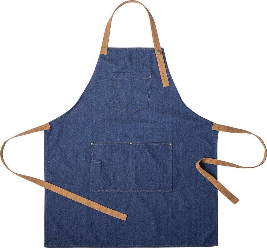 Keukenschort Schort BBQ schort Kookschort 80 x 68 cm Denim Katoen Blauw