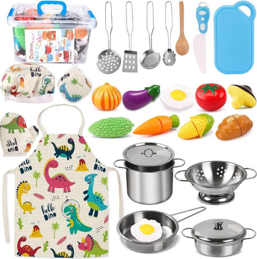 Keukenspeelgoed 26-delige accessoires kinderkeuken accessoires houten speelgoed schort en kookmuts voor groenten mooi speelgoed rollenspellen meisjes en jongens