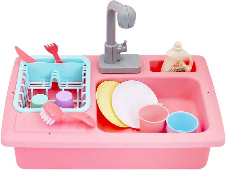 Keukenspoelbak rollenspel met elektrische watersimulator en accessoires (roze) Speelgoed voor kinderen