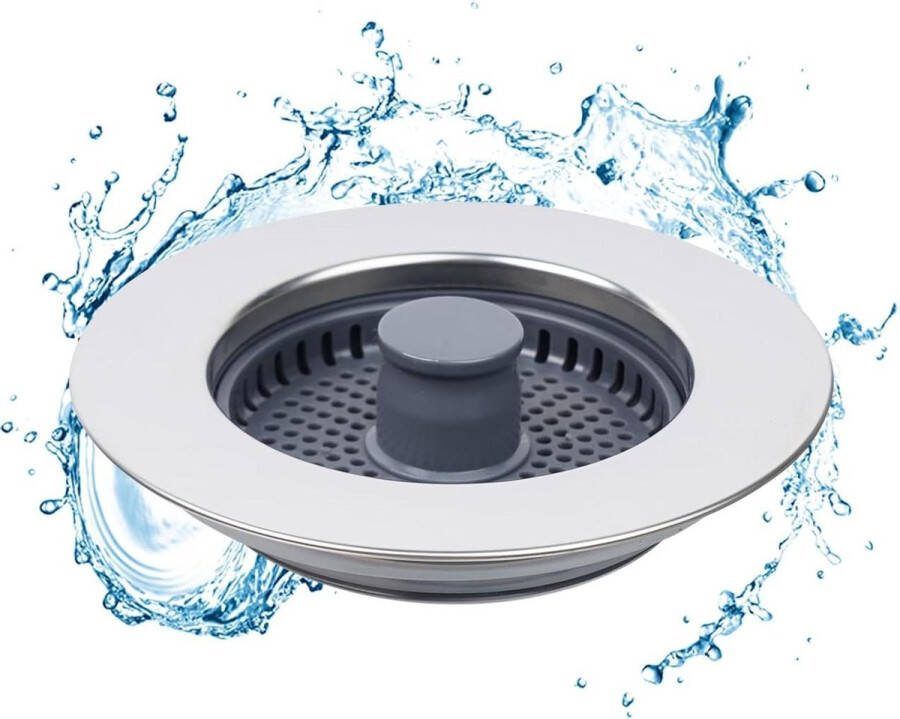 Keukenspoelbak zeef stop combo roestvrijstalen 3-in-1 schaal zeef tegen verstopping eenvoudige installatie gootsteengat 70-86 mm Gootsteen zeef