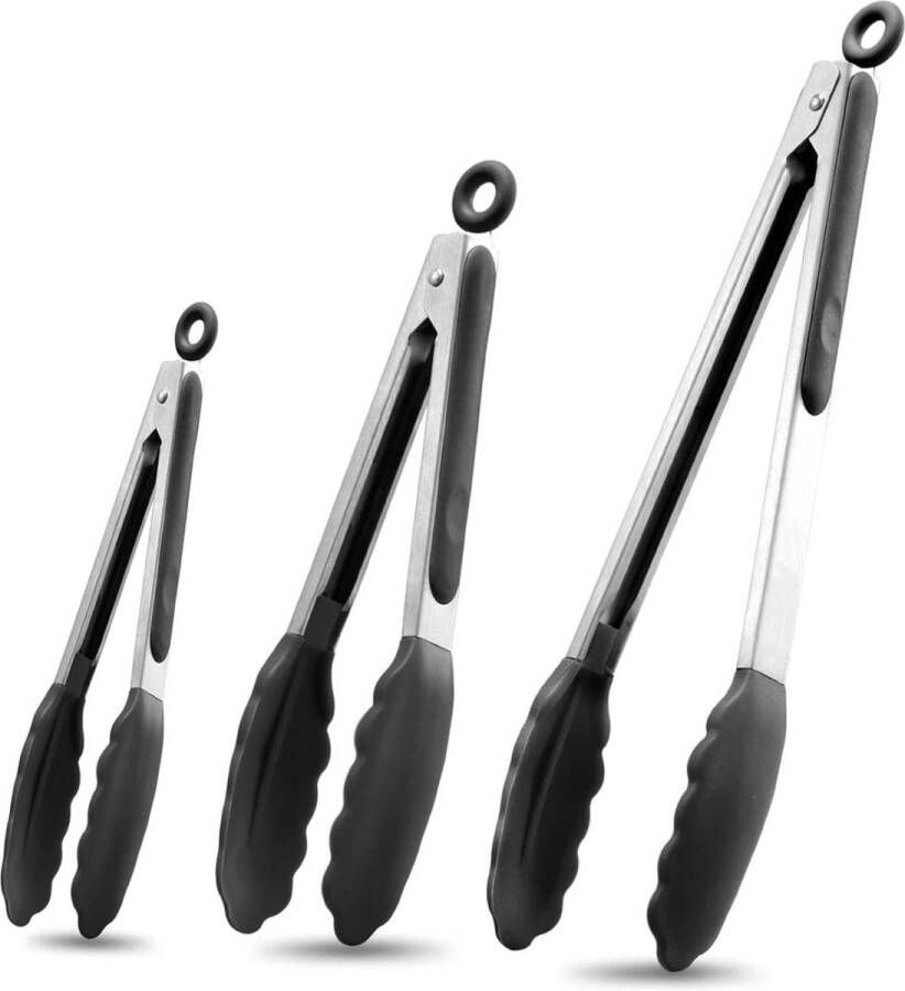 Keukentang 3 stuks siliconen roestvrij staal keukentang roestvrij staal grilltang met siliconen punten antislip keukengrill voor koken grillen buffet salade 7 inch 25 cm 30 cm