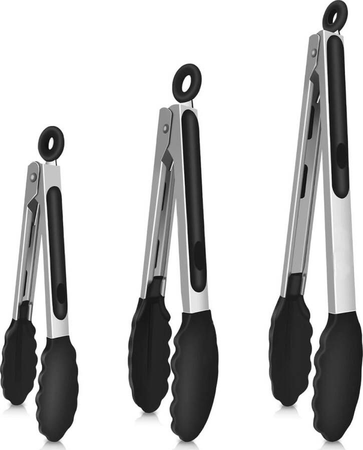 Keukentang siliconen grilltang keukentang tang keuken voor salade koken grillen roestvrij staal en BPA-vrije siliconen punten (7 + 9 + 30 inch)