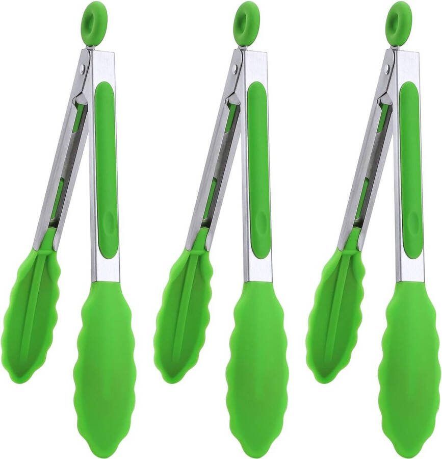 Keukentangen 7 Mini Siliconen Serveertangen Set van 3 (groen)