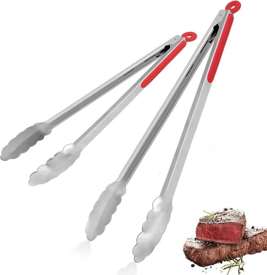 Keukentangset van 2-16 inch 12 inch metalen tangen voor koken en grillen roestvrijstalen kooktangen met siliconen rubberen handgrepen kleine keukentangen grote grilltangen vaatwasmachinebestendig