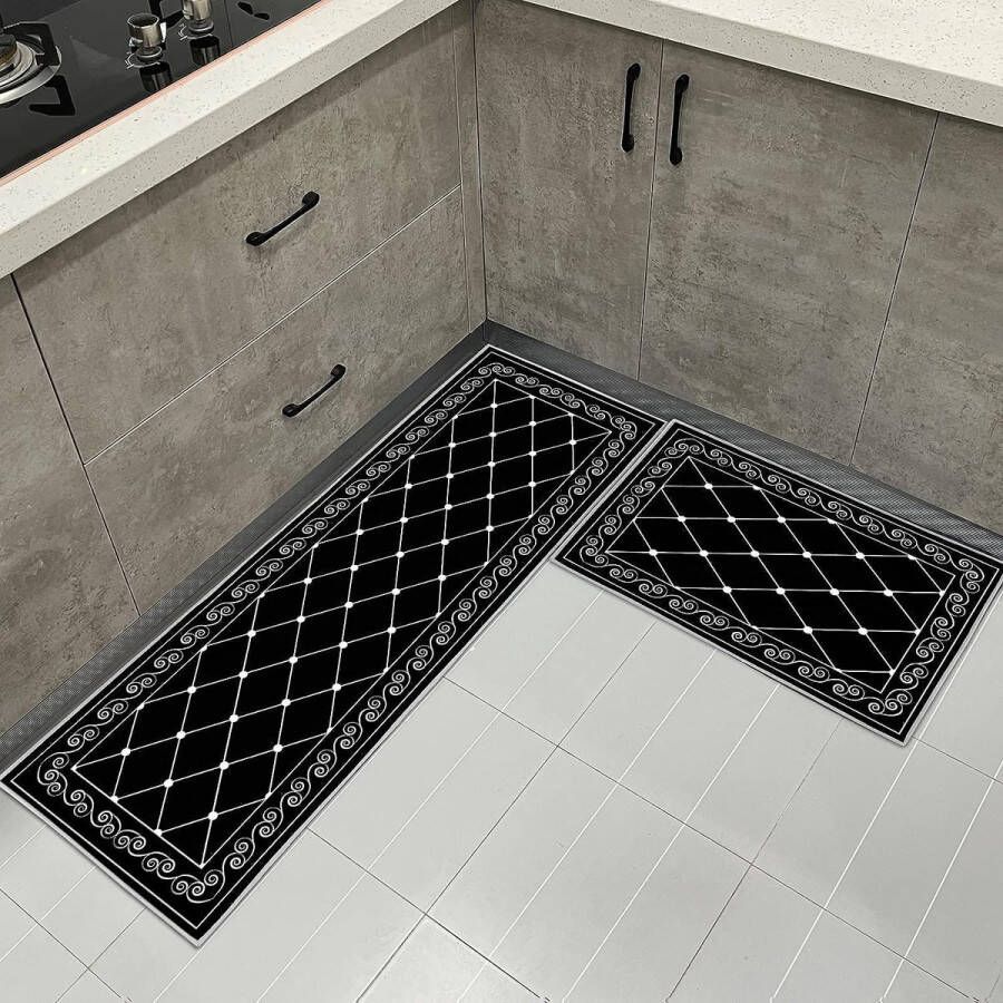Keukentapijten tapijt loper keuken mat 2 stuks antislip water en olie absorberend voor hal keuken tapijten keuken matten deurmat tapijt set (geometrie 01 40 x 60 cm+40 x 120 cm)