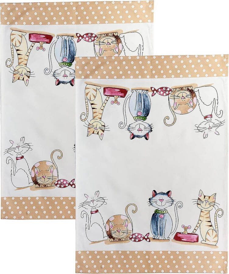 Keukentheedoeken 2 stuks theedoeken met schattige kat bedrukt 100% katoen absorberend cadeau-idee voor kattenliefhebbers 50 x 70 cm