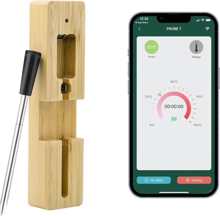 Keukenthermometer draadloos vleesthermometer met timer en alarmfunctie Intelligente thermometer voor koken grillen braden en kamperen
