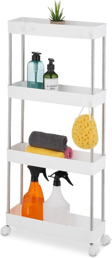 Keukentrolley 4 etages op wieltjes badkamer trolley 88 x 415 x 145 cm kunststof rvs wit keukentrolley