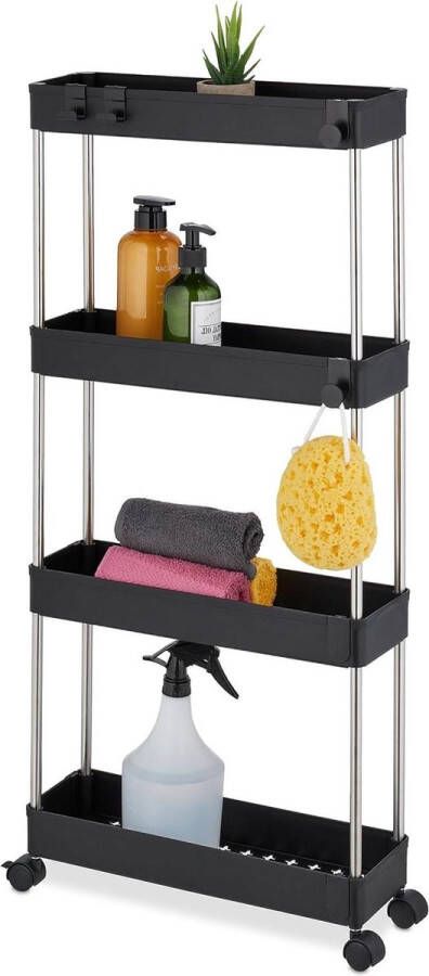 Keukentrolley 4 etages op wieltjes badkamer trolley 88 x 415 x 145 cm zwart keukentrolley