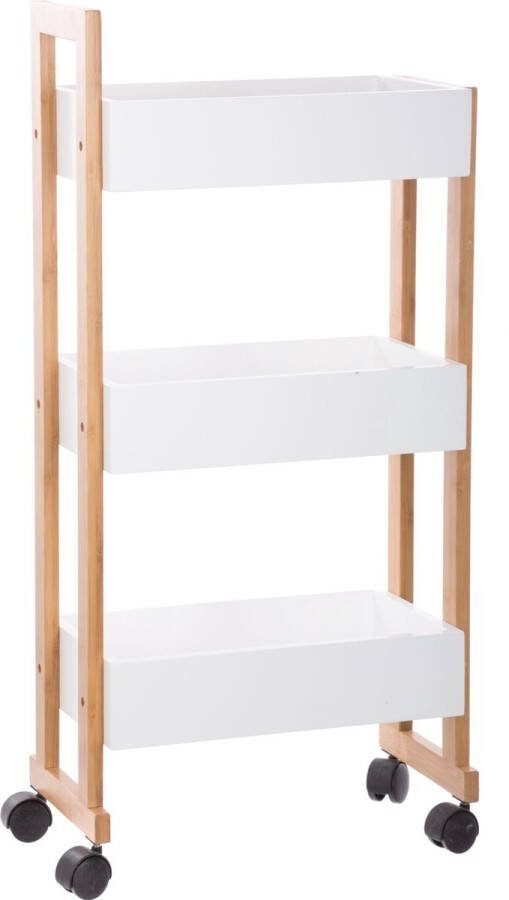 4Goodz Keukentrolley badkamerwagen Bamboe-MDF 38x20x80 cm Wit
