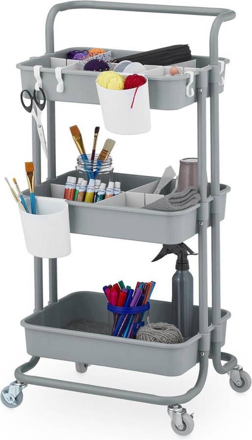 Keukentrolley met 3 etages voor badkamer en kantoor Grijs HBD 86x42.5x36 cm keukentrolley