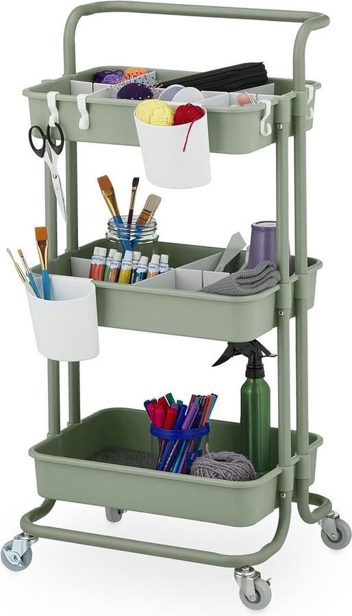 Keukentrolley met 3 etages voor badkamer kantoor HBD 86x425x36 cm groen Metaal & kunststof keukentrolley