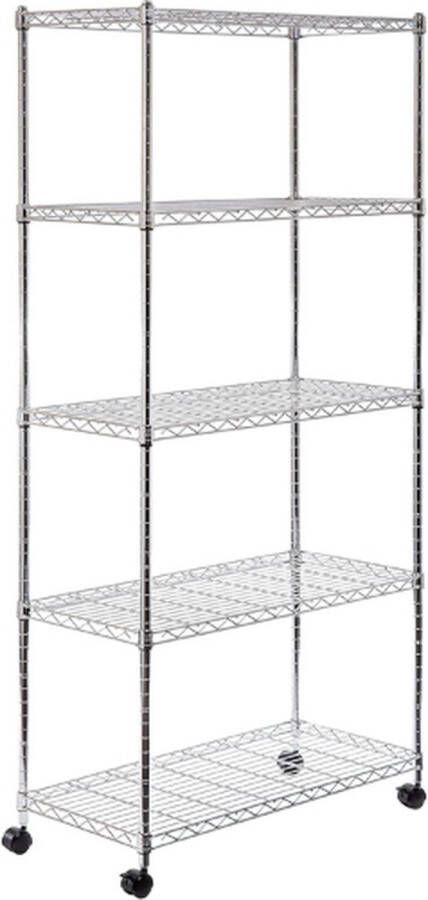 Keukentrolley op wielen Metalen Voedselrek Keukentrolleys Garage Trolley 5 Lagen Hoge Keukenkast 76x35x152cm Opslagrek Verchroomd