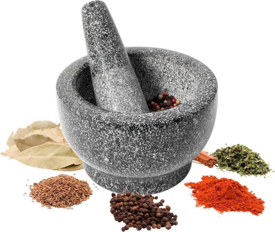 Keukenvijzel met stamper van graniet hakmolen voor pitten Ø 13 cm specerijen noten peper traditionele kwaliteit culinaire meesterwerken
