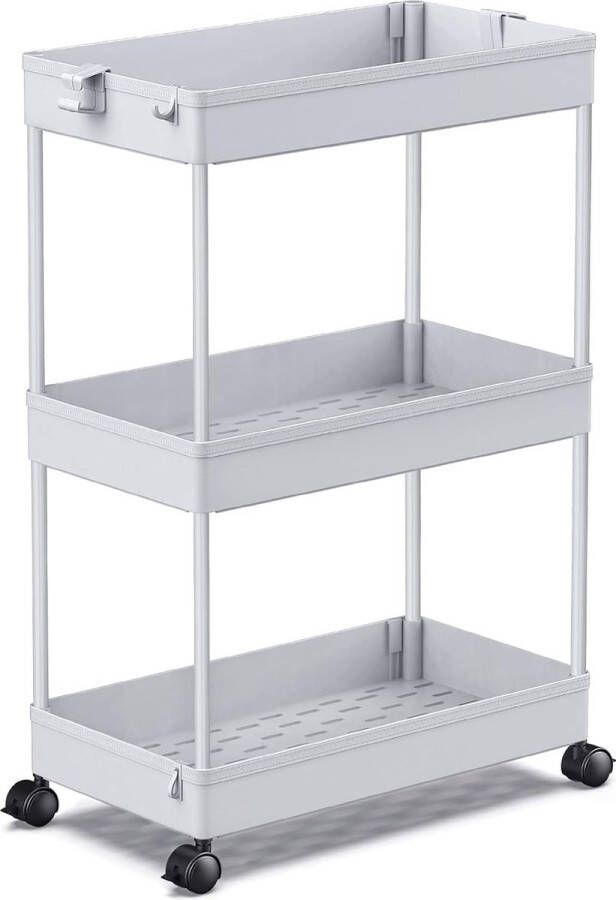 Keukenwagen met 3 niveaus rolwagen nisrek op wieltjes ruimtebesparend badkamerrek en keukenrek voor keuken kantoor badkamer 40 x 22 x 61 cm grijs