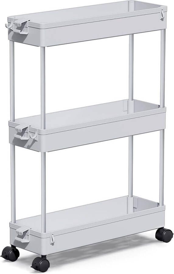 Keukenwagen met 3 niveaus smalle rolwagen nisrek op wieltjes ruimtebesparend badkamerrek en keukenrek voor keuken kantoor badkamer 40 x 13 x 61 cm grijs
