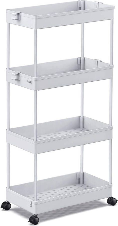 Keukenwagen met 4 niveaus rolwagen nisrek op wieltjes ruimtebesparend badkamerrek en keukenrek voor keuken kantoor badkamer 40 x 22 x 86 cm grijs