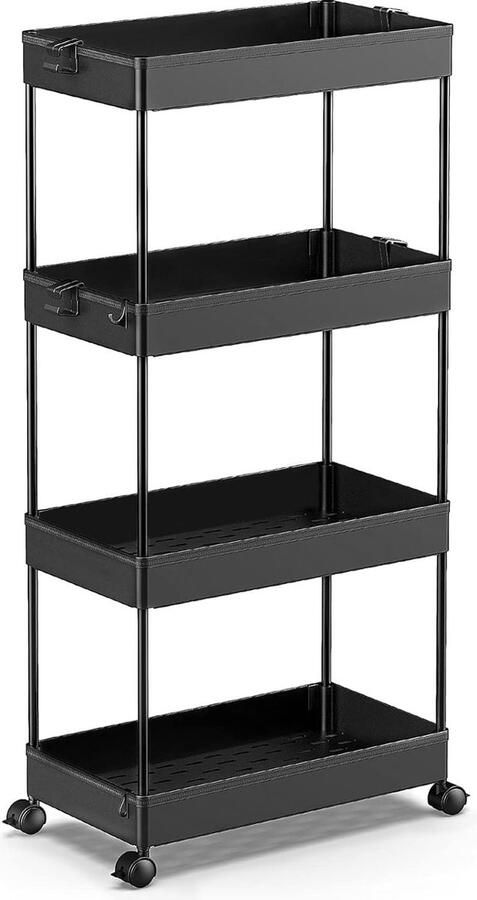 Keukenwagen met 4 niveaus rolwagen nisrek op wieltjes ruimtebesparend badkamerrek en keukenrek voor keuken kantoor badkamer 40 x 22 x 86 cm zwart