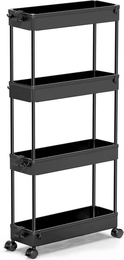 Keukenwagen met 4 niveaus smalle rolwagen nisrek op wieltjes ruimtebesparend badkamerrek en keukenrek voor keuken kantoor badkamer 40 x 13 x 86 cm zwart