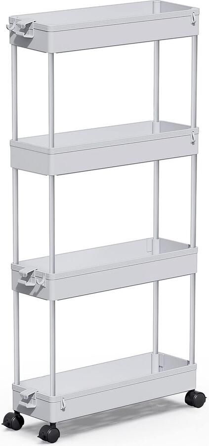 Keukenwagen met 4 niveaus smalle rolwagen nisrek op wieltjes ruimtebesparend badkamerrek en keukenrek voor keuken kantoor badkamer 40 x 13 x 86 cm grijs