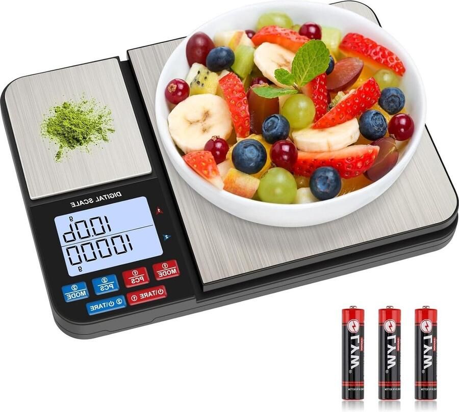 Keukenweegschaal 2 Platforms 10kg 1g & 500g 0.01g Dual Function Digitale 7 Eenheden Tarra PCS Auto-Off Keuken Juwelen Bakken Koken Batterijen Inbegrepen keukenweegschaal