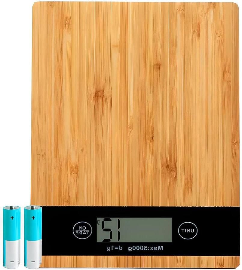 Keukenweegschaal Bamboe LCD-display Tot 5 kg Hoogwaardig en natuurlijk Tarra-functie keukenweegschaal
