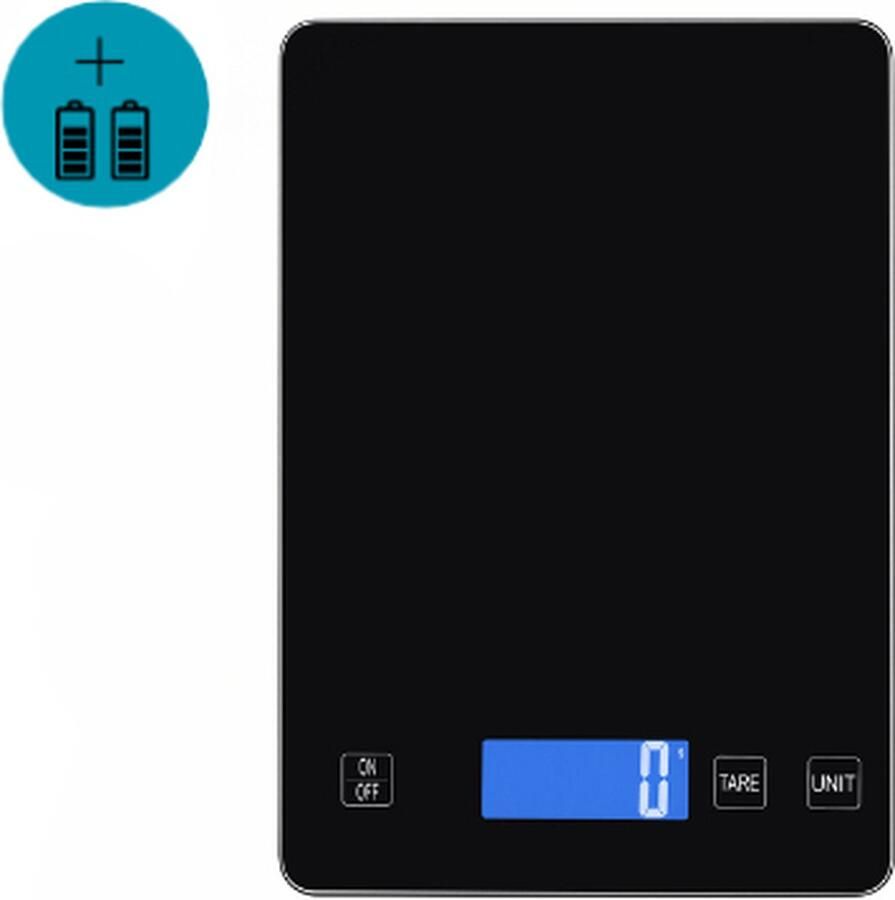 Keukenweegschaal Weegschaal Keuken Digitaal- 0 1 tot 15kg Inclusief batterijen Zwart