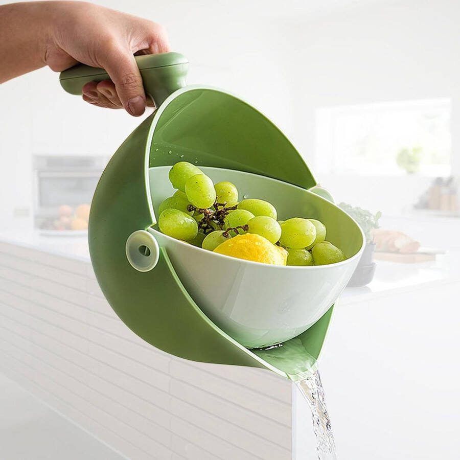 Keukenzeef afdruipzeef met kom en handvat Pastazeef voor groenten en fruit Kunststof afdruipmand Lichtgroen