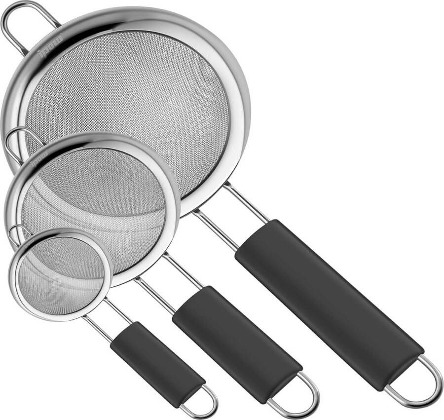 Keukenzeef fijne netzeef pasta strainer with handle micro perforated kitchen strainer metal strainer-Set of 3