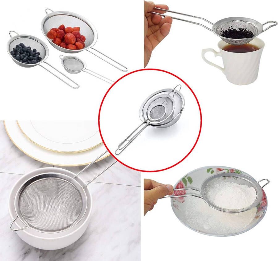 Keukenzeef fijne netzeef pasta strainer with handle micro perforated kitchen strainer metal strainer-3Pcs