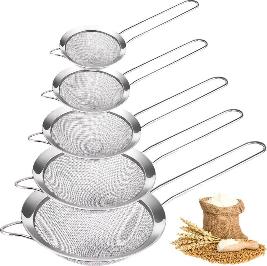 Keukenzeef fijne netzeef pasta strainer with handle micro perforated kitchen strainer metal strainer- 5 Pieces