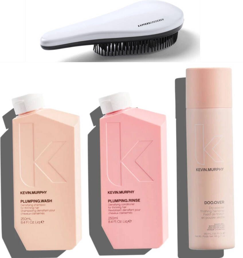 Kevin Murphy Plumping Set Wash + Rinse + Doo Over Haarspray + KG Ontwarborstel Verdikkend Haar Kit Kevin.Murphy Doo.Over