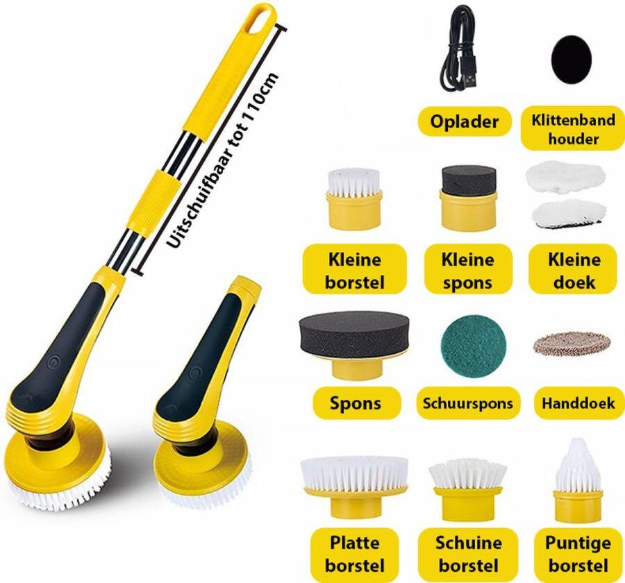 Merkloos Sans marque Kibani Accu schrobmachine 3.7V Spin Scrubber Elektrische Schrobber Schrobborstel boenmachine Polijstmachine Luiwagen Schrobber Met Steel poetsmachine met 10 opzetstukken Multifunctionele Schrobborstel elektrische dweil