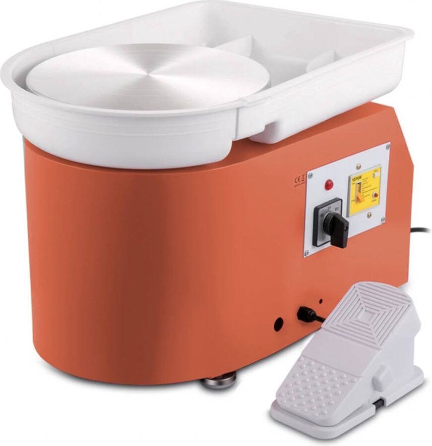 Kibus Pottenbakkersdraaischijf Aardewerkwiel -Elektrisch 350W 28cm Met voetpedaal Boetseerschijf Pottenbakken Draaischijf Boetseertafel Keramiek Oranje
