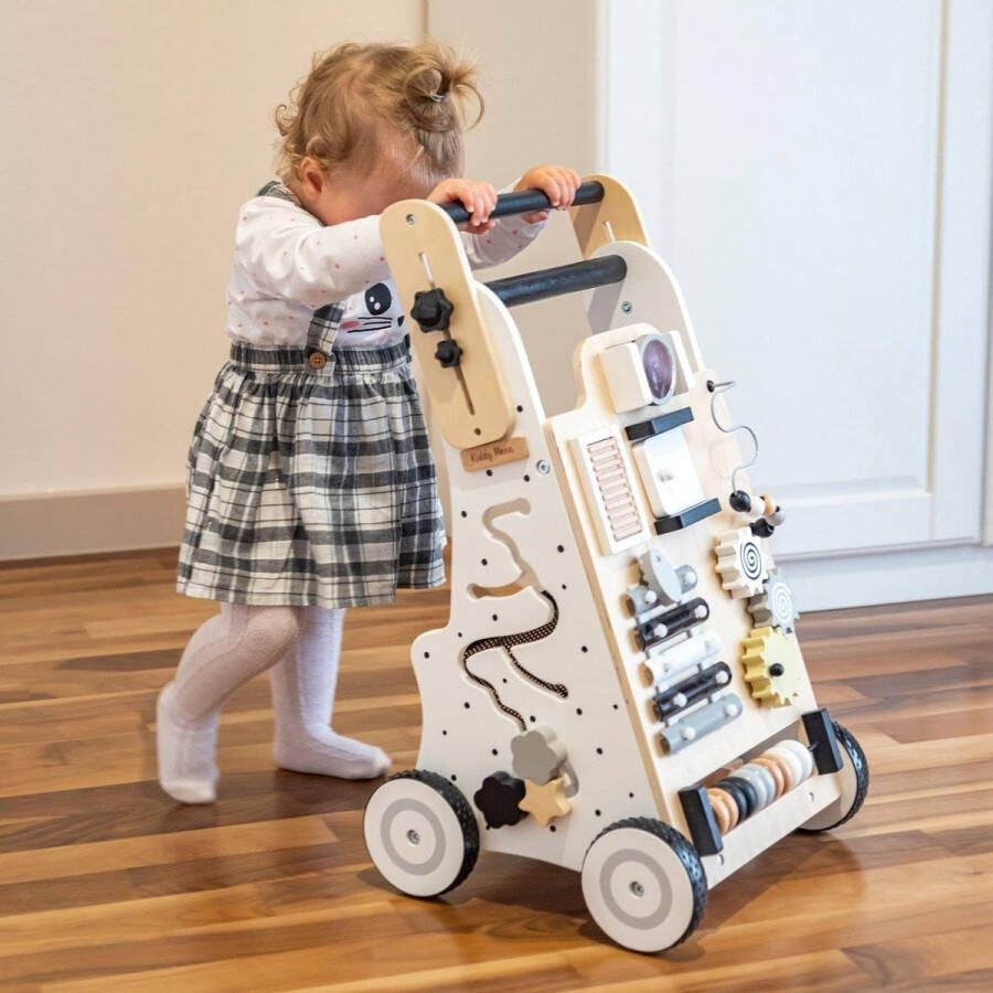 KiddyMoon Houten Baby Walker Interactief Educatief Speelgoed voor Kinderen Multifunctioneel Push-Along Speelgoed voor Baby's Montessori Walker voor Kinderen Model WK-002 Veelkleurig