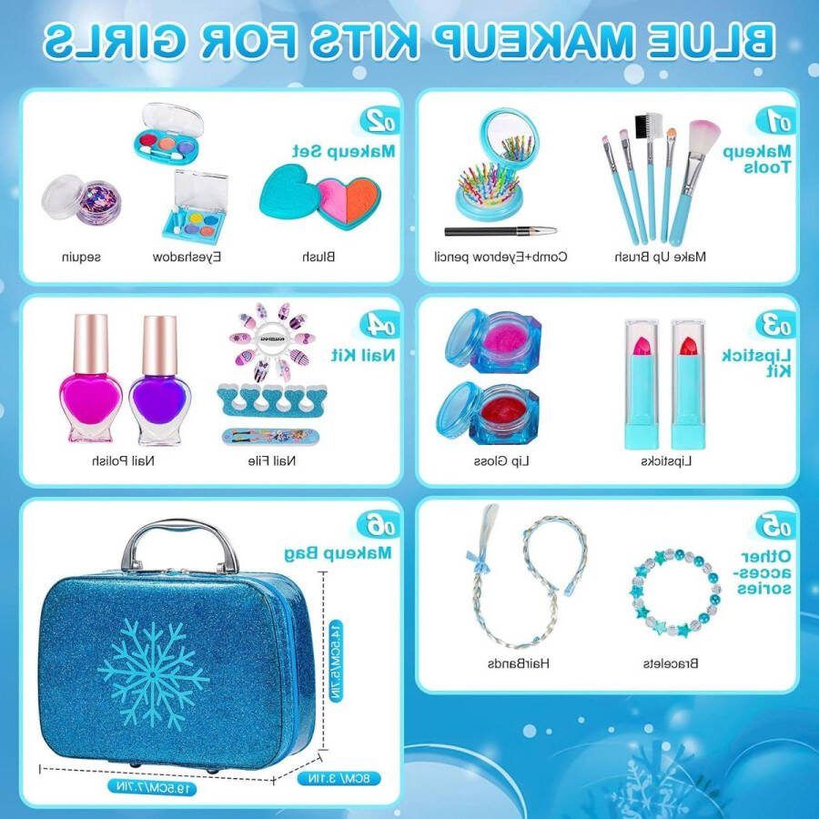 Kids Make-Up Sets Echte Wasbare Make-Up Set voor Meisjes Leeftijd 5 6 7 8 9 10 + Prinses Make-Up Speelgoed Cosmetische Case Kerst Verjaardag Gifts make up koffer meisje