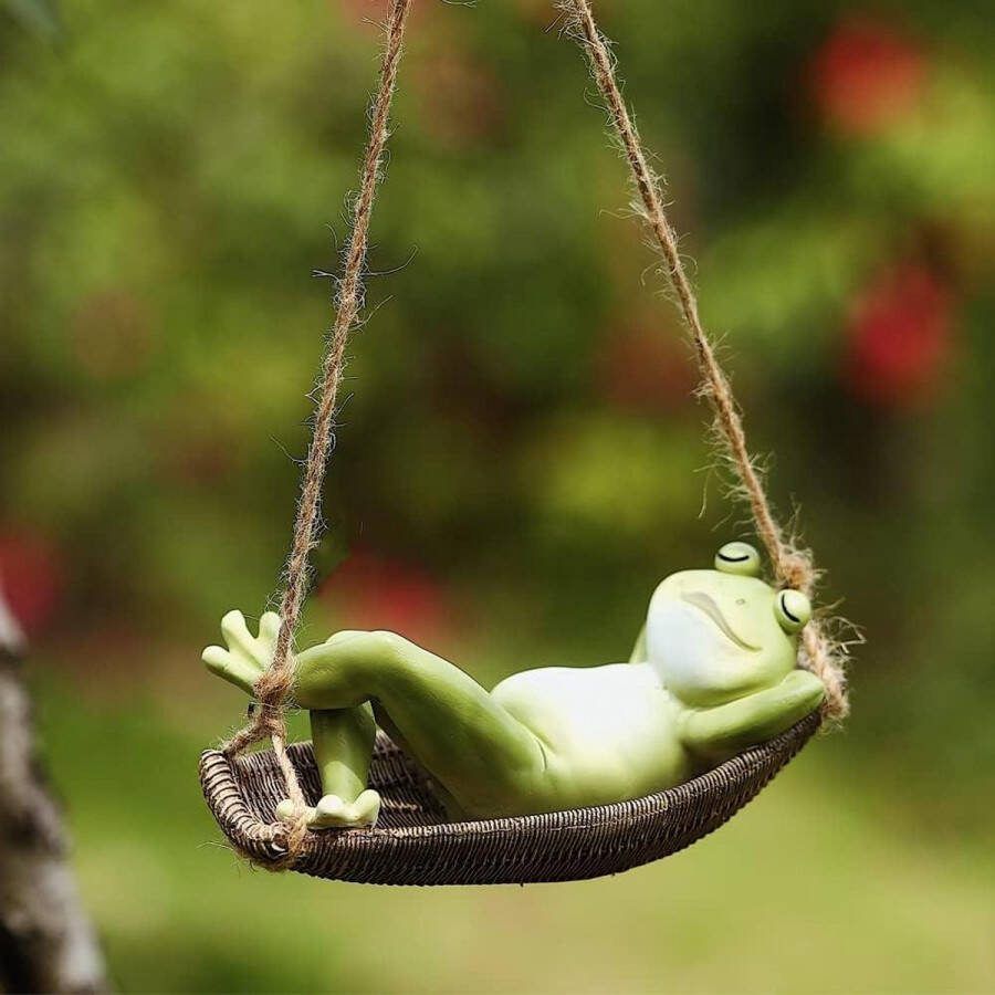 Kikkerdecoratie hangmat creatieve tuinschommel boomtouw hangend handwerk diersculpturen voor tuin en buiten individuele decoratie