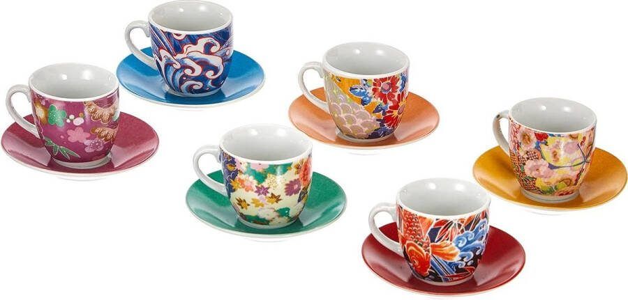 Kimono Set 6 Koffiekopjes & Schotels van Porselein Meerkleurig koffiekopjes set van 6