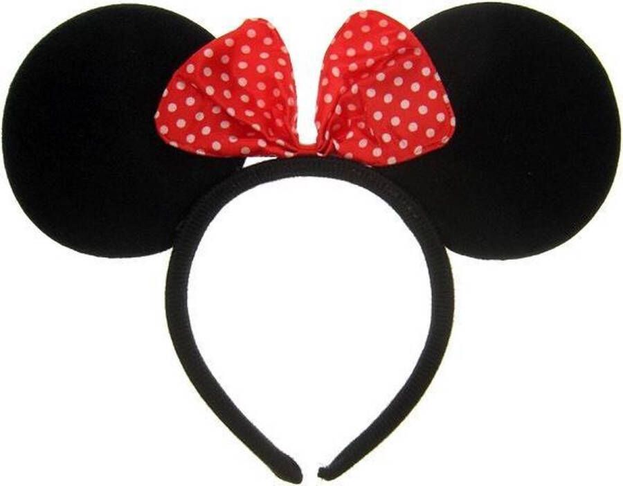KIMU Haarband Muis Rode Strik Polkadots Diadeem Mouse Zwarte Ronde Oren Minnie Oortjes Mickey Carnaval Carnavalspak