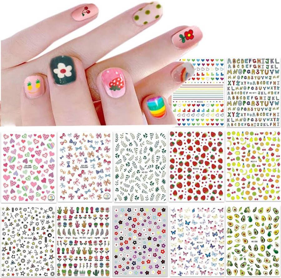 Kind Nagelstickers 12 Vellen Nail Art Nagel Sticker Zelfklevende Decoratie Nageldesign