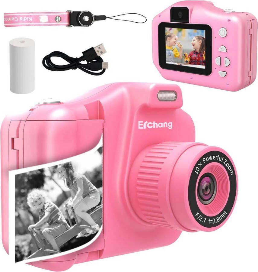 Kinder Digitale Fotocamera Instant printcamera 10x Digitale zoom inclusief 4 games met 20 verschillende fotolijsten Lichtgewicht Roze