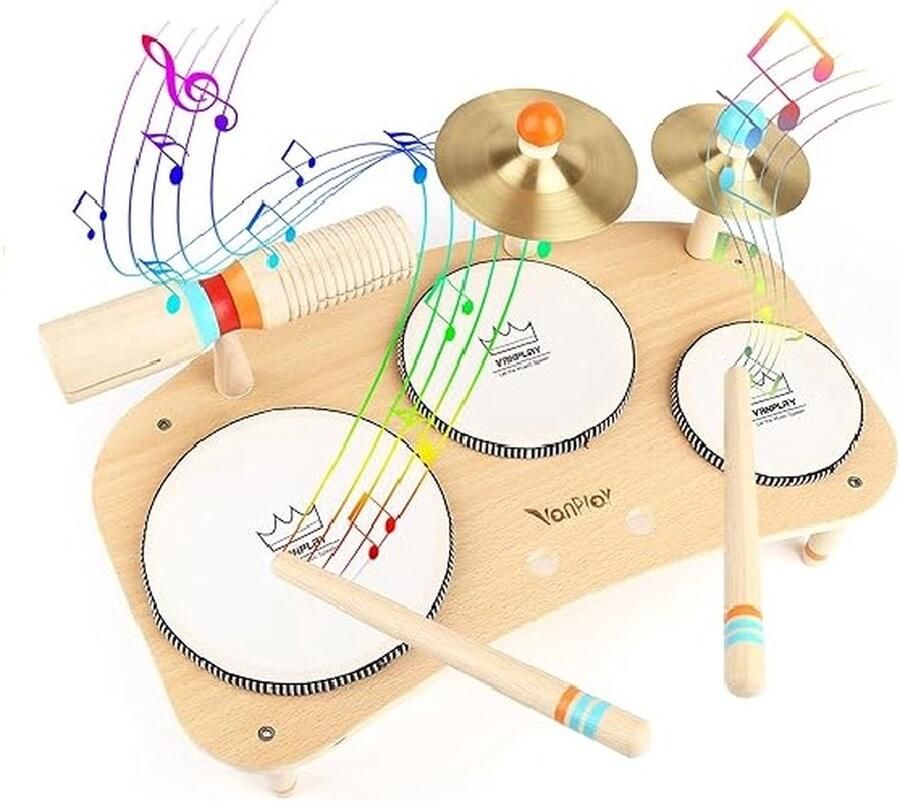 Kinder Drumstel Drumset voor Kinderen Babyspeelgoed Houtenspeelgoed Educatief Speelgoed 8-in-1 Muziekinstrumenten